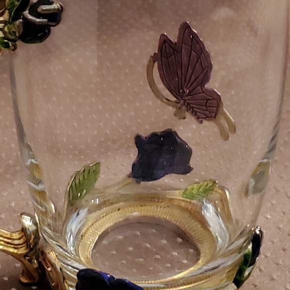 ARC-350 France Clear Glass Tea/Coffee Jeweled Enamel Floral & Butterfly Mug - Picture 10 of 10